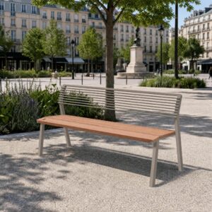 Banc 1800mm dossier acier assise bois LE GARN