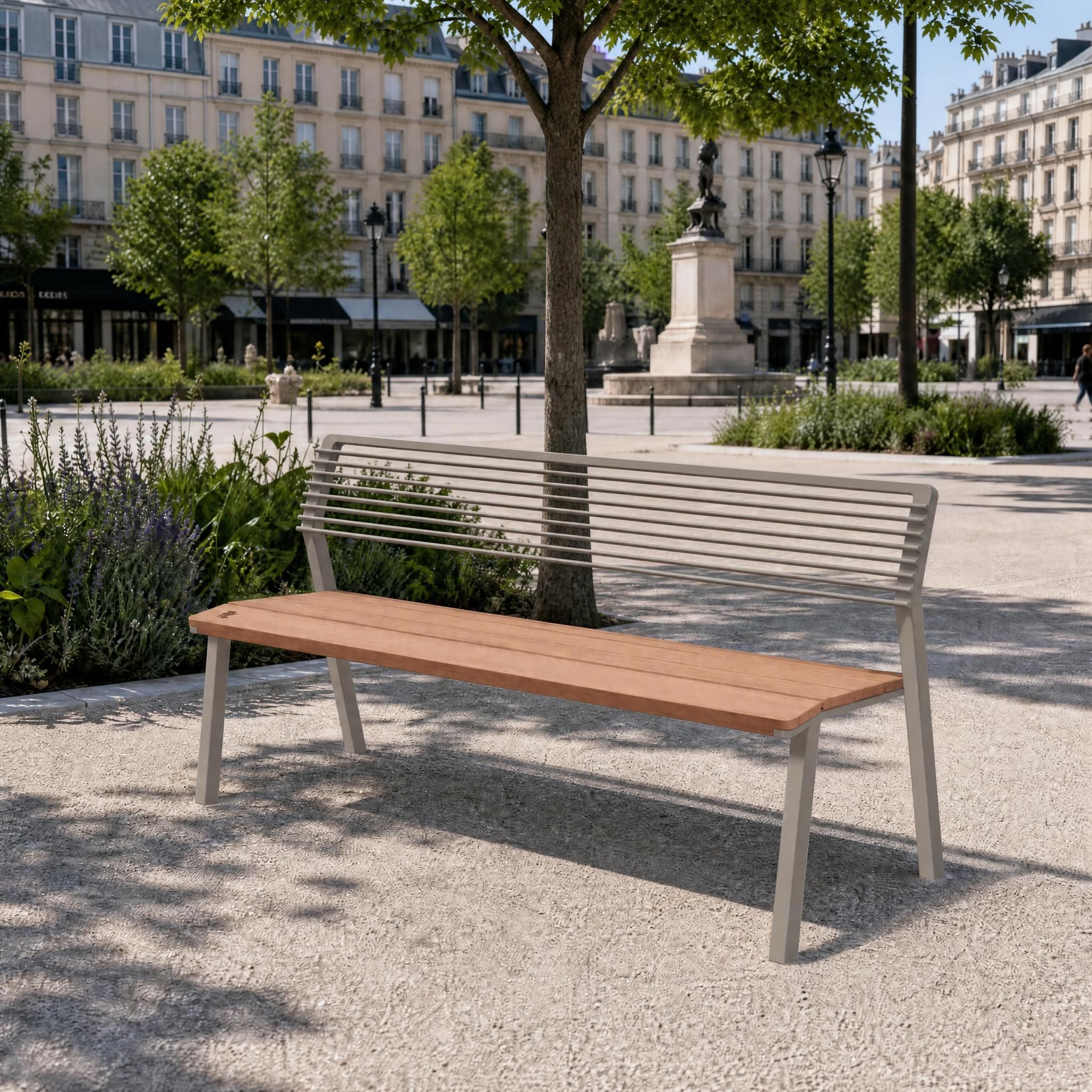 Banc 1800mm dossier acier assise bois LE GARN