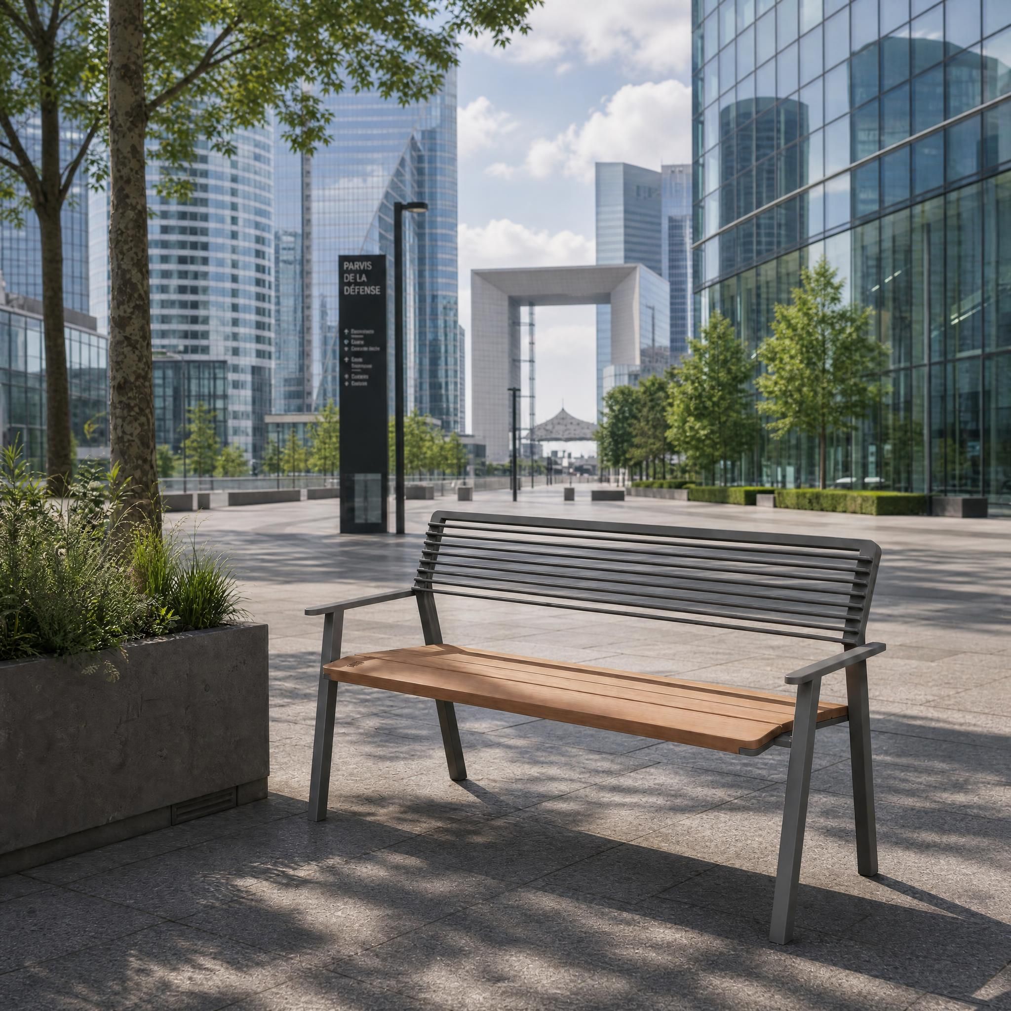 Banc L1500mm acier bois avec accoudoirs MASSANES