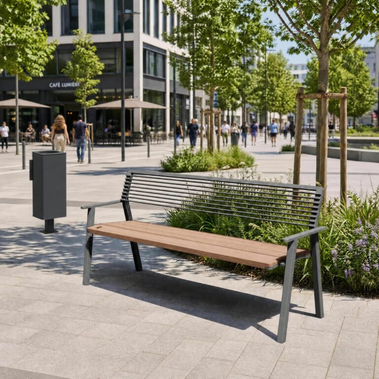 Banc L1800mm acier bois avec accoudoirs MONTFAUCON
