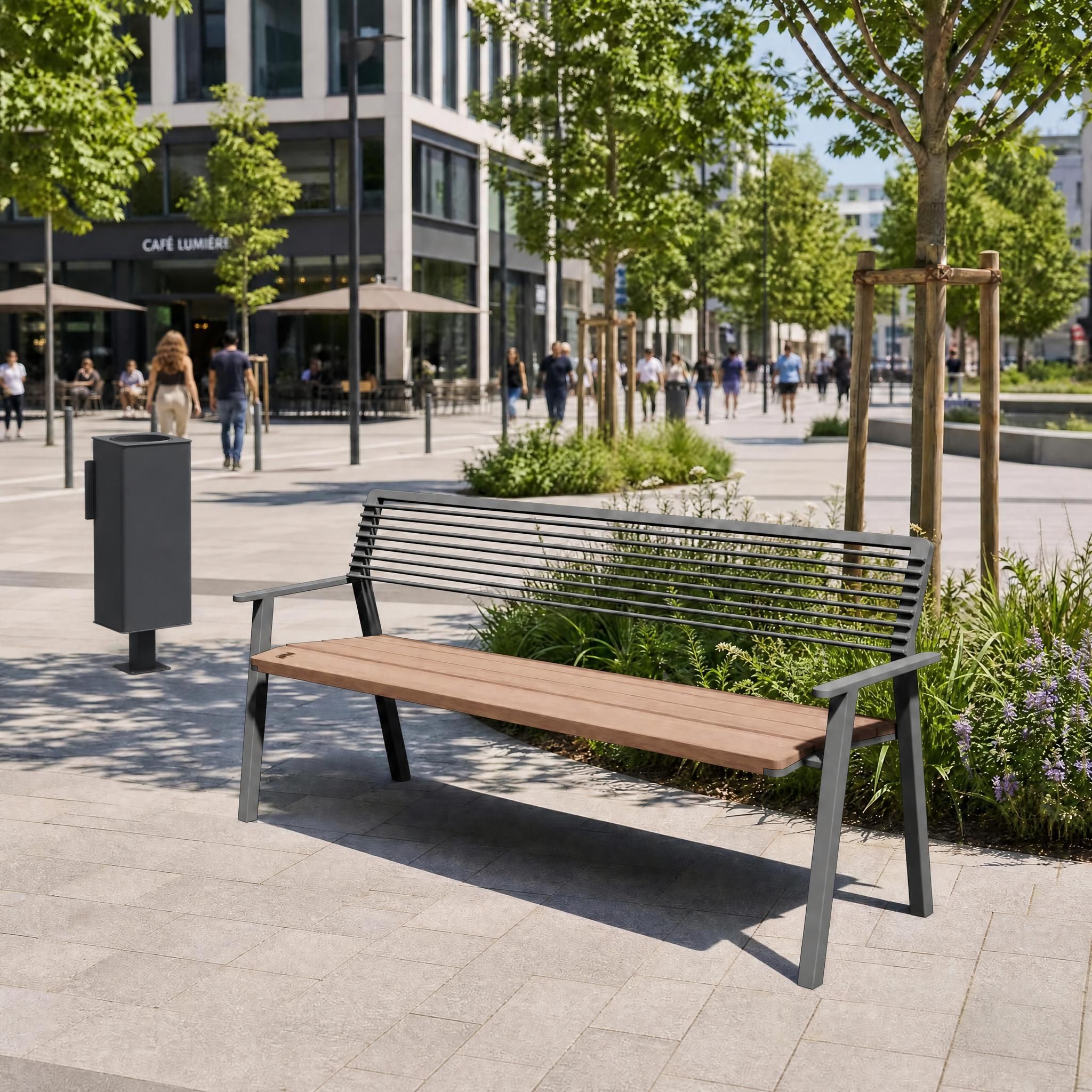 Banc L1800mm acier bois avec accoudoirs MONTFAUCON