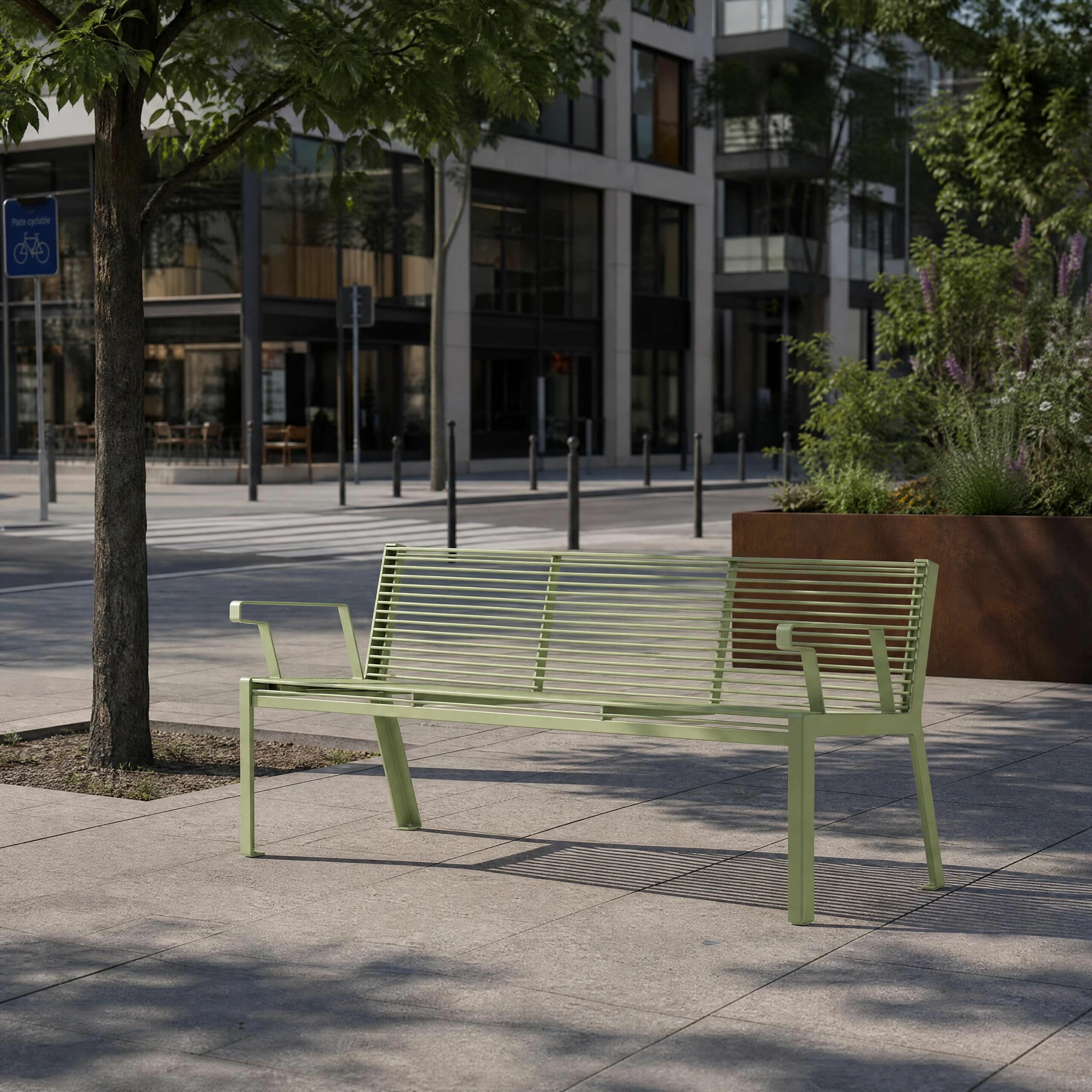 Banc robuste tout acier avec accoudoirs HULDA