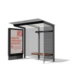 Abribus avec banc à droite parois et panneau publicitaire LES LILAS