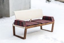 Banc bois avec dossier et accoudoirs en tissu CONCA