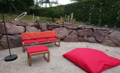 Banc bois robinier dossier tissu CARBINI
