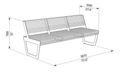Banc quatre places tout acier VIENNE plan
