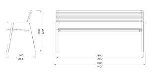 Banc tout métal accoudoirs 1800mm ALÈS plan