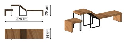 Chaise longue avec table tabouret ROME plan