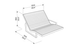 Chaise longue large bois accoudoir SEIGNOSSE plan