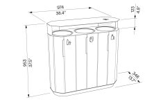 Corbeille bois de tri 3 flux avec protection et cendrier MODANE plan