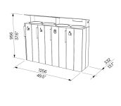 Corbeille de tri 4 flux 38L bois acier avec cendrier LODÈVE plan