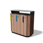 Corbeille de tri sélectif 3 flux en bois avec couvercle AVRIEUX