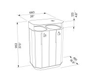 Corbeille tri sélectif 2 flux avec couvercle cendrier VALMEINIER plan