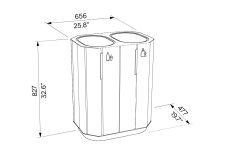 Corbeille tri sélectif en bois 2 flux VALLOIRE plan