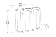 Corbeille tri sélectif en bois 3 flux BOZEL plan