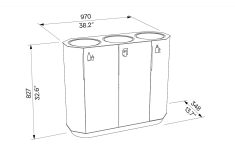 Corbeille tri sélectif simple acier 3 flux CRUET plan