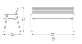 banc tout métal avec accoudoirs 1500mm UZÈS plan